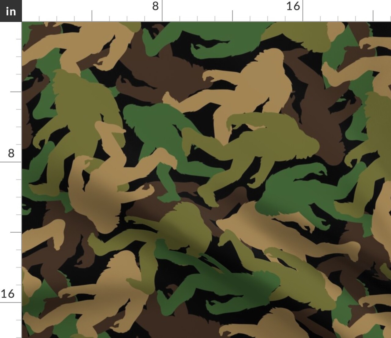 Bigfoot Camouflage Large Camo Sasquatch Big Custom Printed Fabric by Spoonflower Various Fabrics by the Yard or Fat Quarter